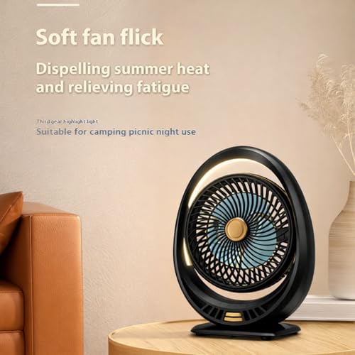 Image of 4000mAh High Speed ๐๐๐๐ก๐๐ซ๐ ๐๐๐๐ฅ๐ Table Fan for Home, ๐๐ฌ๐๐ข๐ฅ๐ฅ๐๐ญ๐ข๐ง๐ ๐๐๐ง with ๐๐๐ ๐๐ข๐ ๐ก๐ญ | ๐๐๐ ๐๐๐ซ๐ฌ๐จ๐ง๐๐ฅ Fan, ๐ ๐๐ฉ๐๐๐ (KO - Black)