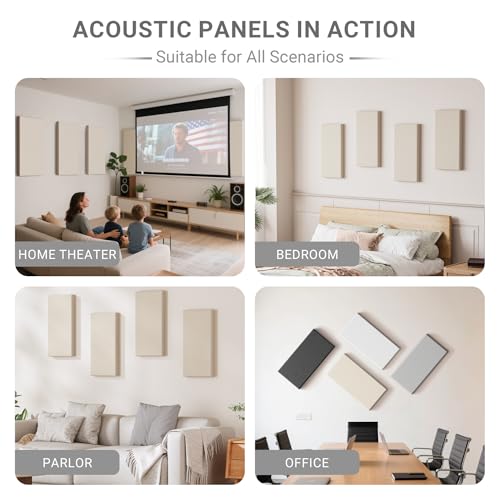 4 Pack High-Density Core with Fabric Cover Acoustic Panels – 24×12×2 In Self-Adhesive Soundproofing and Sound-Absorbing Wall Panels for Echo Reduction in Studio, Theater, or Recording (Cocoa Beige) - Thumbnail 6