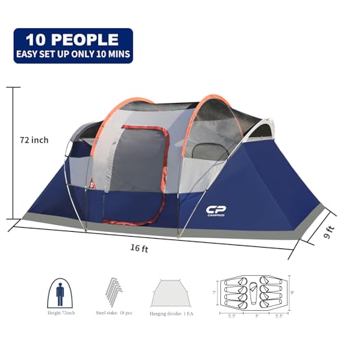 CAMPROS CP Camping Tent 10 Person Family Cabin Tent の商品画像 1