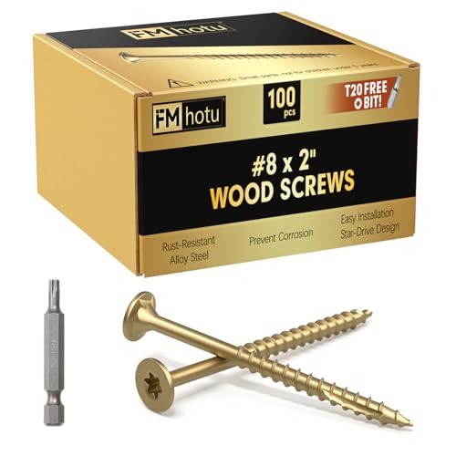 Image of #8 x 2 inch Deck Screws, 100Pcs Star Drive Wood Screws, Rust Resistant Timber Screws for Timber /Log /Landscaping Wood, T20 Star Bit Included, Gold