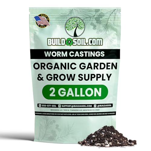 BuildASoil Worm Castings for Gardening - Vermicompost Organic Fertilizer for Lawns - Ensures Larger Plants & More Vegetables - Natural Earthworm Castings for Plants (1 Cubic Foot/Bag) (2 Gallon)