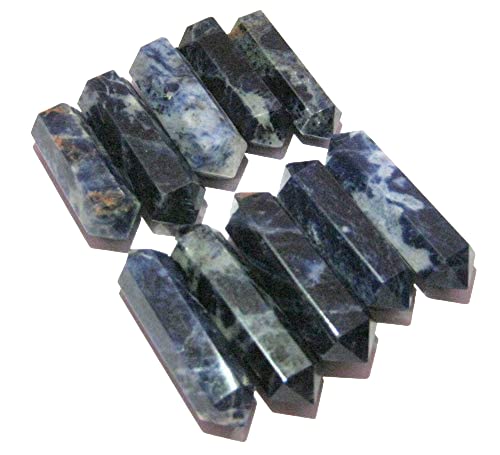 Excelentes diez punteros dobles de sodalita para curación de cristal Reiki FENG Shui regalo metafísico de piedra preciosa de bienestar energía positiva meditación poder espiritual