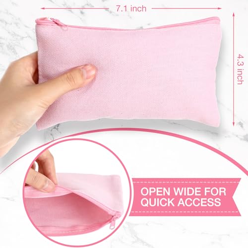 Image of Reginary 80 Pack Canvas Zipper Makeup Bags Bulk Pencil Pouches Blank DIY Craft Canvas Cosmetic Bag Pouch with Zipper for Makeup Cosmetic Toiletry Stationary Storage(All Pink)