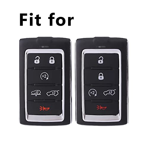 Ontto 6-Button Leather Car Remote Key Fob Holder With Keychian Full Protector Key Case Key Bag Fit For Jeep Wagoneer Grand Wagoneer Grand Cherokee 2022 Black #TOP1