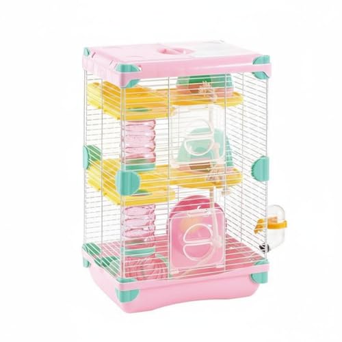 MagiDeal Cage Hamster Maison Habitat Tube Étagère Fonction Plastique Iron Design Spacieux Respirant Convient pour Enfants Animal Domestique Bureau, Rose, 2-Couches 617H