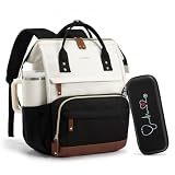 LOVEVOOK Nurse Backpack with Stethoscope Case, Wide Open Steel Frame Work Bag for Women, 15.6 Inch Laptop Compartment, Accessories Organizer for Nursing Student Clinical Essentials