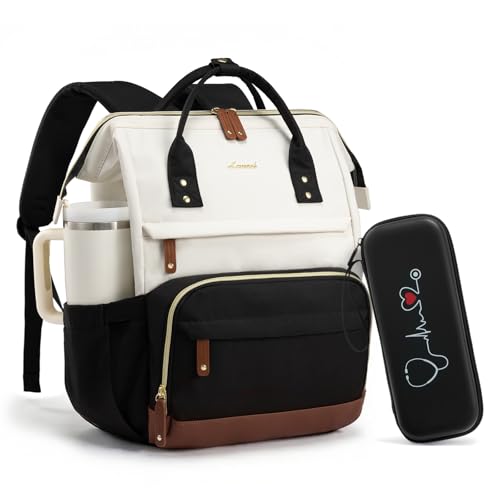 Image of LOVEVOOK Nurse Backpack with Stethoscope Case, Wide Open Steel Frame Work Bag for Women, 15.6 Inch Laptop Compartment, Accessories Organizer for Nursing Student Clinical Essentials