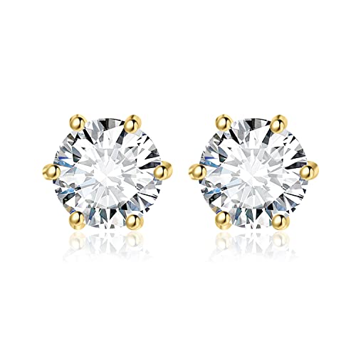 JewelryPalace Pendientes Mujer Plata 2ct Circonita Redonda, Solitario Pendientes de Tuerca Oro 14k Piedras, Pendientes Pequeños Mujer Diamante Simulado, Pendientes Niña Clásicos Conjunto Joyas Novia