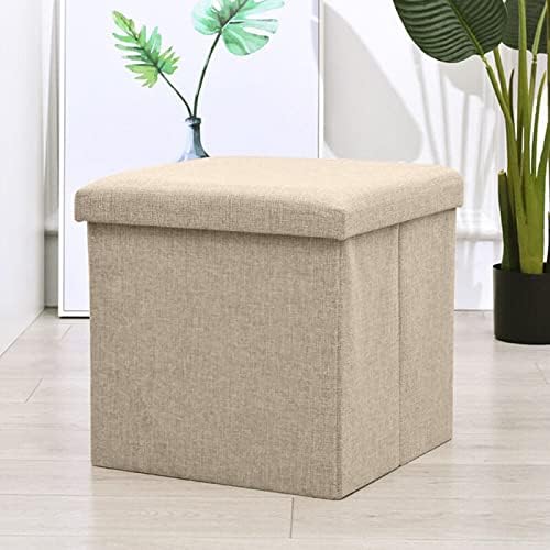 Shoze Single Folding Storage Pouffe Cube Foot Stool Seat Ottoman Footstool Toy Box with Removable Lid(Beige)