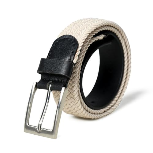Image of MaheTri Braided Canvas Stretchable Elastic Woven Belt For Men (Upto 48 inch) | Premium Fabric Cloth Adjustable & Hole Free Elastic Belt for Men & Women