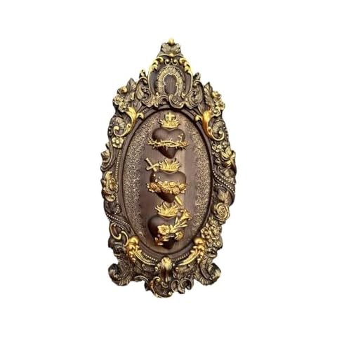 Three Sacred Hearts of the Holy Family Wall Catholic Art work - Unique Catholic Gift & Christian Home decor - Solid Wood- Handpainted Religious Gift Wooden ornament 7x13 inches wooden picture Cover