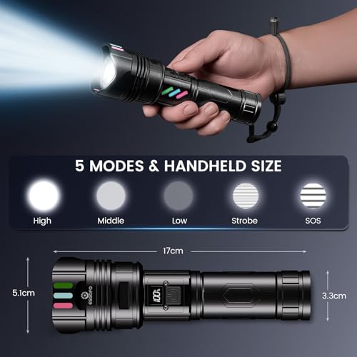 Esgofo EG0770 Super Bright Flashlight 1000000 High Lumens Rechargeable,Powerful Long Distance 3280Ft Strong Led Flash Lights,Long Lasting 10H Lcd Digital Usb Discharging Function,Focus & Brightness Adjustable thumb #5
