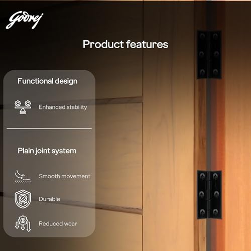 Image of Godrej Door Fittings | 3 inch x 12 Gauge Plain Joint Door Butt Hinges (Pack of 1, 5 Pcs /Pack) | Matte Black Finish, Smooth Operation | 3 Holes Kabza for Home Main Door, Bedroom | 1 Yr Warranty