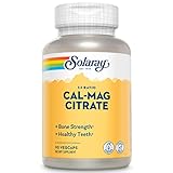 Solaray Calcium Magnesium Citrate 1000mg 1:1 Ratio, Bone Strength Supplement, Muscle, Nervous System and Bone Health Support, Chelated for High Absorption, Gentle Digestion, 15 Servings, 90 VegCaps