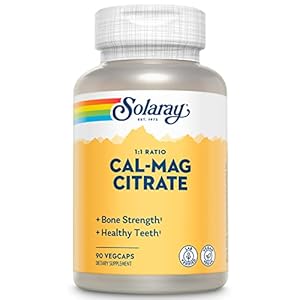 Solaray Calcium Magnesium Citrate 1000mg 1:1 Ratio, Bone Strength Supplement, Muscle, Nervous System and Bone Health Support, Chelated for High Absorption, Gentle Digestion, 15 Servings, 90 VegCaps