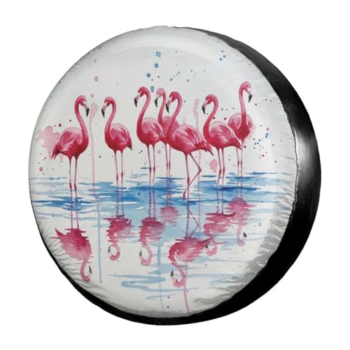 Image of Pink Flamingos Watercolor Painting Spare Tire Cover Dust-Proof Wheel Tire Cover Fit Trailer, RV, SUV and Many Vehicle 17 Inch