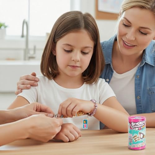 Image of PATPAT 40Pcs DIY Sticky Rolls Bracelet Kit, Fun Sticker Roll Bracelet for Girls Stylish with 40 Mini Stickers, Assorted Beads & Charms, Friendship Bracelet Making Set Birthday Gift for Kids
