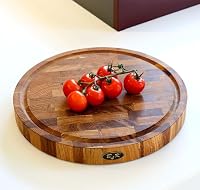 B4K® 35х35х4cm Küchenbrett aus Eiche Stirnholz | Antibakterielles Hirnholzbrett mit Griffen, Silikonfüßen und Saftrille | Stirnholz Schneidebrett | Hackblock – Ansicht 3