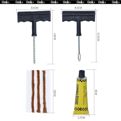 Kit Reparo de Pneu Profissional, Remendo Completo para Carro e Moto, 3 Macarrões de Vedação, 2 Broca