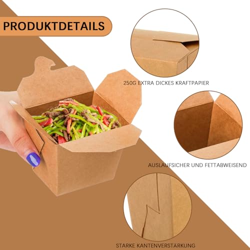100 Stück Take Away Box 800 ml, Kleine Kraftpapier Lunchbox mit Faltdeckel, Rechteckige Behälter Braune, Snackboxen To Go für Sandwich Kuchen Restaurants Catering Buffet Party, Mikrowellengeeignet