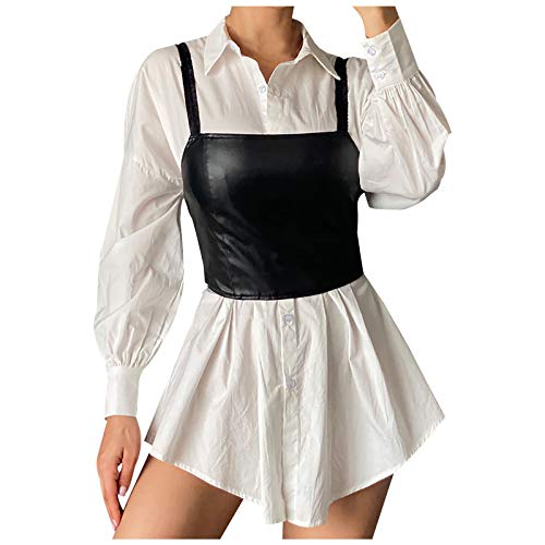 AEGJEGVD Lack Leder Crop Top Damen Leder-Optik Bustier Korsett Bauchfrei Wetlook Shirts Kurz Tanktop Leder Spaghetti BH Top mit Push up Effekt...