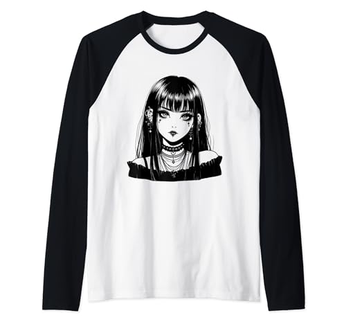 Anime Horror Girl Aesthetic Soft Grunge Waifu Japanese Otaku Camiseta Manga Raglan