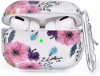 V-MORO Airpods Pro Case,Girls Cute Clear Smooth Airpod Pro Protective Hard Case Cover with Keychain Compatible for Apple Airpods Pro Charging Case (Peach Flower)