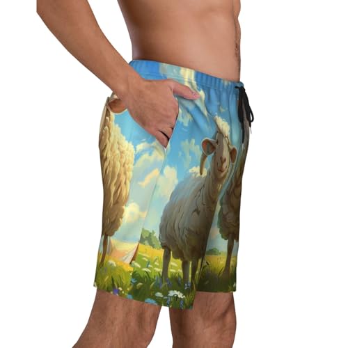 Mother Sheep and Little Sheep in The Meadow Men Beach Pants â€“ Swim Trunks for Men,Quick-Dry and Comfortable, Suitable for Beach, Surf, and Everyday Wear Black3