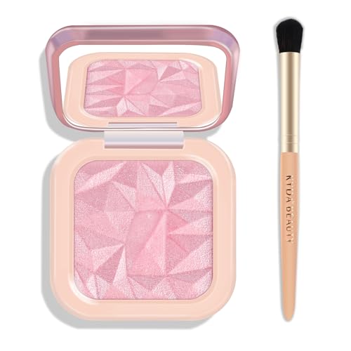 FREEORR Highlighter Makeup Palette, High Glossy Face Illuminator Palette, Pearl Shimmer Smooth Baked Powder with Natural Glow Finish, Facial Glitter Lasting Sparkling Luminizers Highlighter-PINK