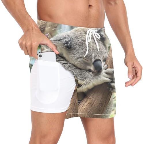 Lovely Koala Men's Swim Trunks with Liner Quick Dry Beach Shorts Swimwear Bathing Suit S-XXL4