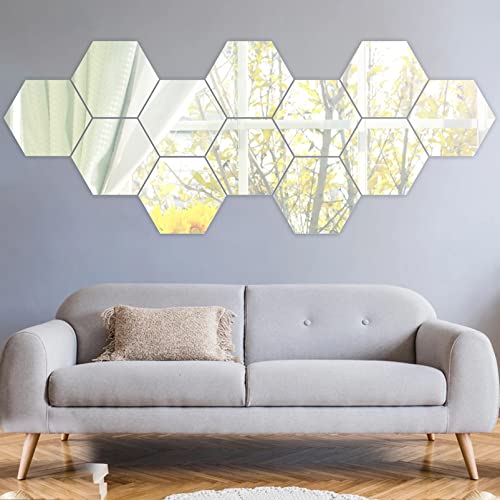 FACHAIBA 12 piezas de pegatinas de pared de espejo, pegatinas de acrílico hexagonal 3D, pegatina de pared de espejo hexagonal utilizado para la decoración de la pared decoración de la habitación Cover