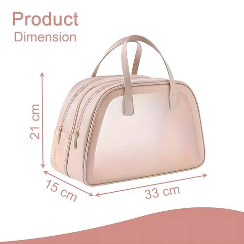 Image of Kuber Industries Pack of 2 Waterproof Skincare /Cosmetic Bag for Women | Space-Saving Makeup & Travel Toiletry Pouch | Aesthetic Vanity Kit & Wash Bag for Girls | YJ-20-PNK | Transparent - Pink