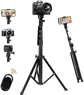 Phone Tripod, Vosscoss 63 inches Extendable Selfie Stick Tripod Stand for Travel, Camera & Cell Phone Holder Lightweight with Wireless Remote Control Compatible with iPhone & Android-Black