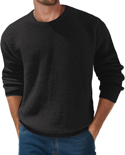 Pull à col rond texturé homme QIXING à manches longues pour l'hiver