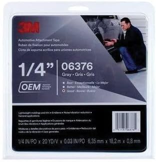 Fita adesiva automotiva 3M 06376 cinza para molduras e emblemas – 6,35 mm x 18,29 m, 30 mil, 1 unidade