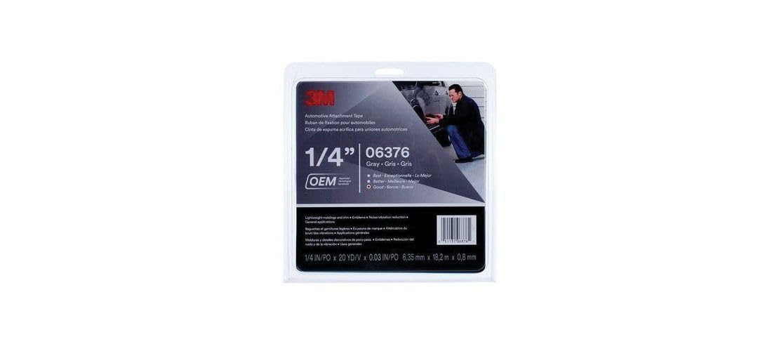 3M Automotive Attachment Tape, 06376, Gray, 1/4 in x 20 yd, 30 mil
