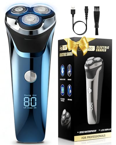 Rantizon Electric Razor for Men, Professional Wet & Dry Electric Rotary Shavers for Men USB Rechargeable IPX7 Waterproof with Pop-up Trimmer Cordless Men's 4D Rotary Electric Razor (Gradient Blue)