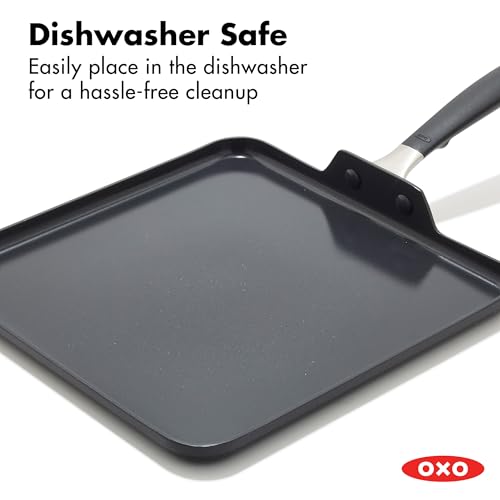 Image of OXO 11 inch Non-Stick Every Day Square Griddle, BPA-Free Comfort Grip Silicone Handle, Dishwasher & Oven Safe, PFAS-Free Ceramic Skillet, Pancake Pan, Black
