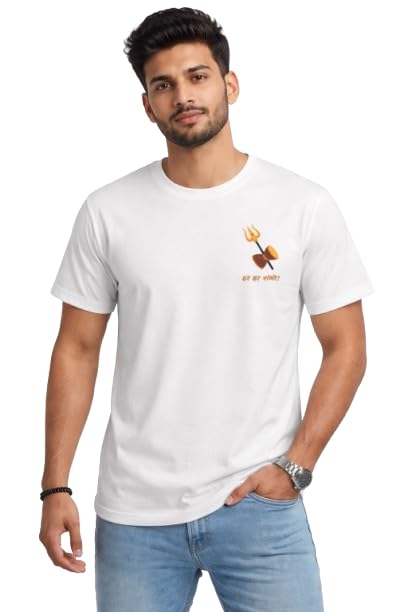 Men’s White Cotton T-Shirt with Trishul & Damru Print | Har Har Mahadev Pocket Design | Regular Fit Casual Wear-picture-16