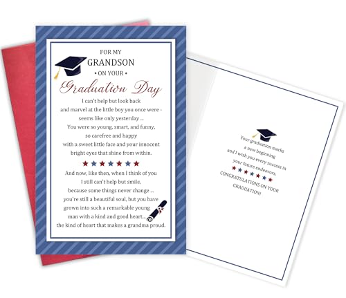 Gevinna Poem Graduation Card for Grandson, Heartfelt Congratulations Card for Grandson,...