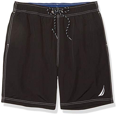 Nautica Men's Solid Quick Dry Logo Swim Trunk, True Black, Large