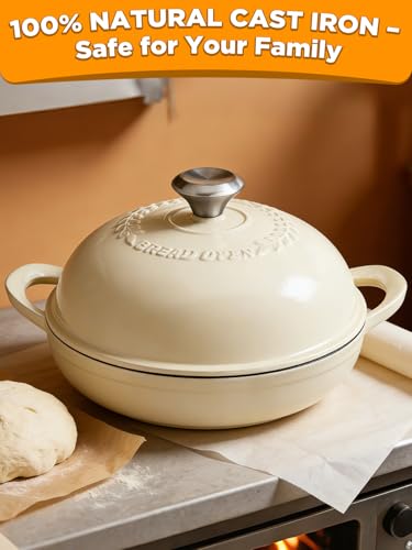 Image of Dutch Oven Bread Baking Pot with Lid 6QT Enameled Cast Iron Oven, White Design & Complete Sourdough Kit (Banneton Basket, Dough Tools, Silicone Sling) for Artisan Bread Making