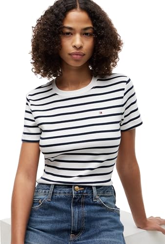 Tommy Hilfiger Damen T-Shirt Kurzarm Slim Cody Rundhalsausschnitt, Mehrfarbig (Breton/ECU/Dark Night Navy), XS – Ansicht 5