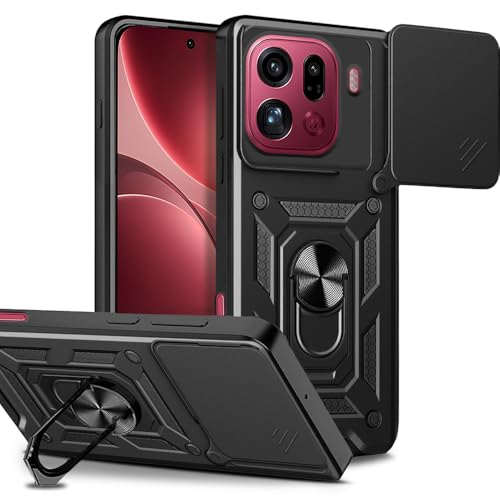 Image of AESTMO Tough Armor Oppo Find X9 Pro 5G Bumper Back Case Cover | Ring Holder & Sliding Camera Shield Cover | 360 Degree Protection Back Case Cover for Oppo Find X9 Pro 5G (Black)