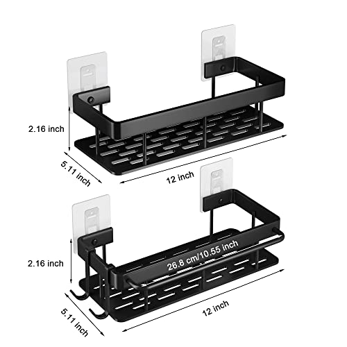 Shower Caddy, Black Shower Caddy With 2 Hooks And 1 Towel Bar, Adhesive Shower Caddy Aluminum Bathroom Wall Shelf, No Drilling Shower Organizer For Bathroom Toilet, Kitchen-2 Pack (Matte Black) #TOP5