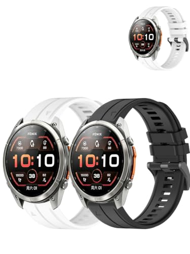 2 Pack Silicone Bands for Garmin Fenix 9 Pro 51mm, Black+White
