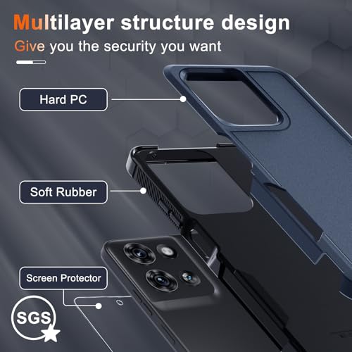 RMOCR for Moto G 5G 2025 Case, Full Body Heavy Duty Rugged Shockproof Protective Phone Cover with Lanyard Strap, Tempered Glass Screen Protector, Navy Blue by RMOCR - Used condition - Image 2