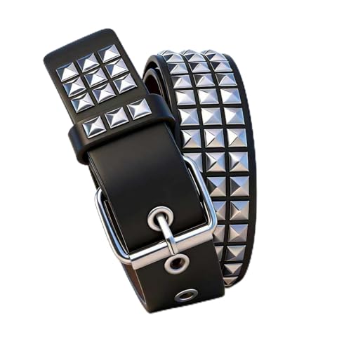 MAIXIANGGUOJI Cinturón de remache Rock Punk tachonado Cinturón gótico Fila Pirámide Cuadrado Vintage Punk para Jeans Rockwear Mujer/Hombres, Plata, 1 unidad, 43 inches