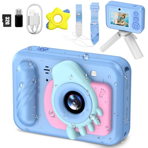 Underwater Camera for Kids - IP68 Waterproof Camera, 48MP Dual Lens, 1080P Video Recording, Toddler Camera for Pool & Beach, Ideal Christmas Birthday Gifts for Boys Girls Age 3-12 (Sky Blue)