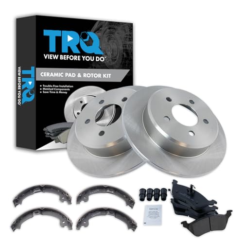 Image of TRQ Rear Brake Pad and Rotor Set Ceramic Parking Brake Shoe Compatible with 2001-2007 Chrysler Town & Country Dodge Grand Caravan Caravan